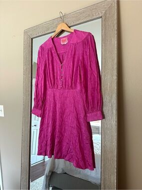Kate Spade Hot Pink Bows Long Sleeve Button Down Mini Dress Size 8 Medium